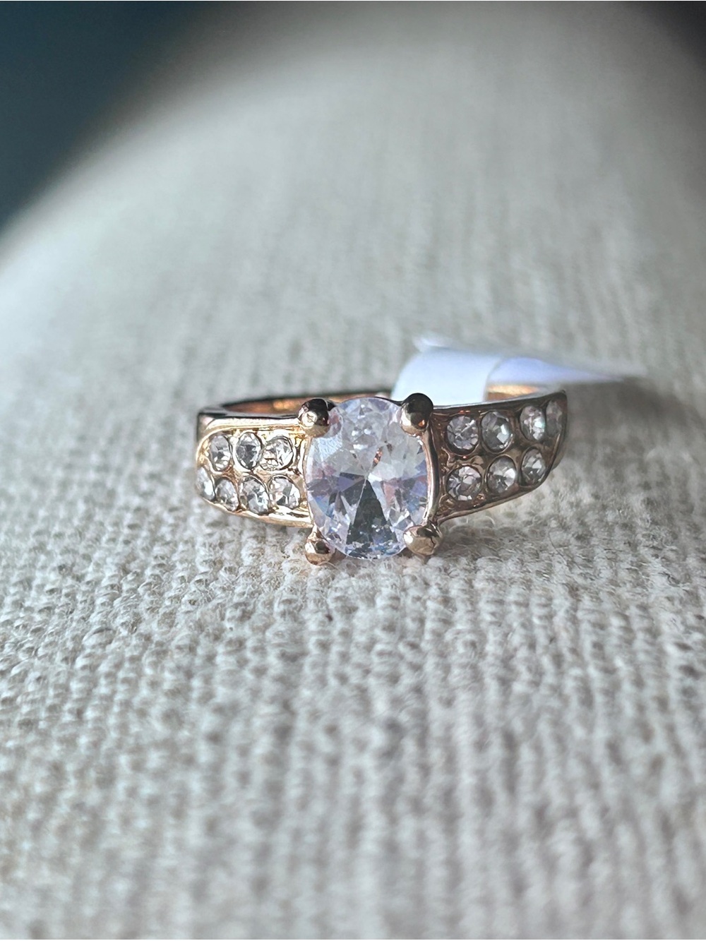 Gold Solitaire Oval CZ Ring with Pavé Accents size 9
